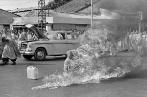 FILE - In this  June 11, 1963 file photo, one of a series taken by then AP Saigon correspondent Malcom Browne, Thich Quang Duc, a Buddhist monk, burns himself to death on a Saigon street to protest alleged persecution of Buddhists by the South Vietnamese government. Browne, acclaimed for his trenchant reporting of the Vietnam War and a photo of a Buddhist monk's suicide by fire that shocked the Kennedy White House into a critical policy re-evaluation, died Monday night, Aug. 27, 2012 at a hospital in New Hampshire, not far from his home in Thetford, Vt. He was 81. (AP Photo/Malcolm Browne)